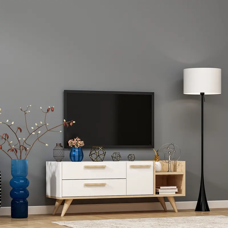 Comodă TV Otto, Stejar safir - Alb, 120x35x46 cm - Stejar - Alb