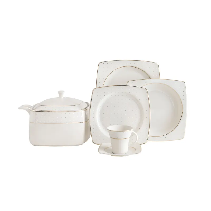 Serviciu de masă 85 bucăți GBSCR85KYT8305113, Alb - Auriu, 26x26 cm - Alb - Auriu