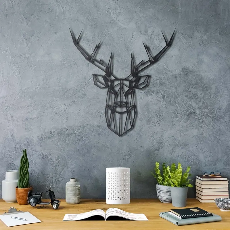 Decorațiune de perete din metal Stag 2, Negru, 49x49x0 cm - Negru