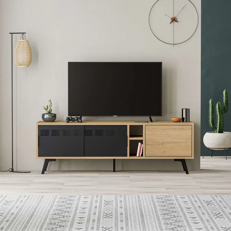 Comodă TV Lulia - Sapphıre, Oak, Sapphire - Stejar, 148x40x49 cm - Stejar - Albastru