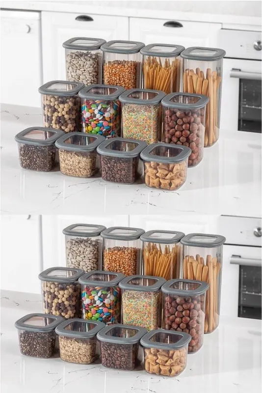 Set recipiente pentru depozitare 24 bucăți BNMPOLYAS24-51217, Antracit, 10x10x25 cm - Antracit