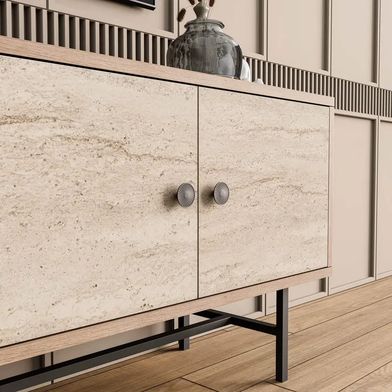 Comodă TV Diamond 4042, Stejar - Travertin, 150x35x54 cm - Stejar - Bej