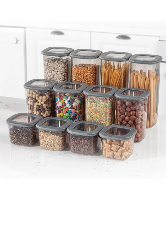 Set recipiente pentru depozitare 12 bucăți BNMPOLYAS12-51217, Antracit, 10x10x25 cm - Antracit