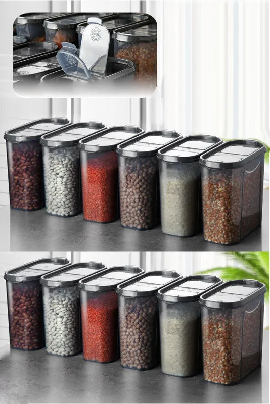 Set recipiente pentru depozitare 12 bucăți DSY12-2, Antracit, 9x19x17 cm - Antracit