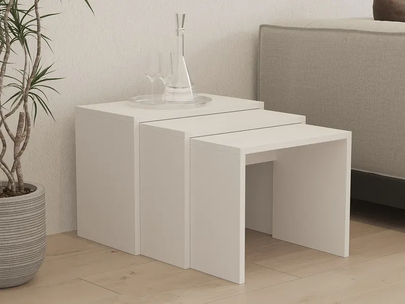Set 3 măsuțe de cafea Grops, Alb, 50x30x40 cm - Alb