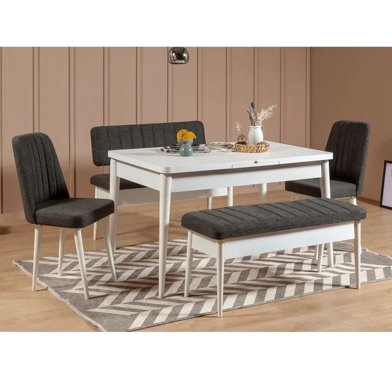 Masă extensibilă cu scaune 5 bucăți Vina White Anthracite, Alb - Antracit, 130x80x77 cm - Alb - Antracit