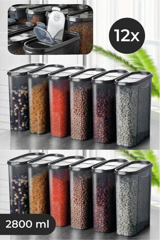 Set recipiente pentru depozitare 12 bucăți DSY12-28, Antracit, 9x19x24 cm - Antracit