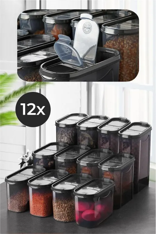 Set recipiente pentru depozitare 12 bucăți DSY12-14228, Antracit, 9x19x24 cm - Antracit