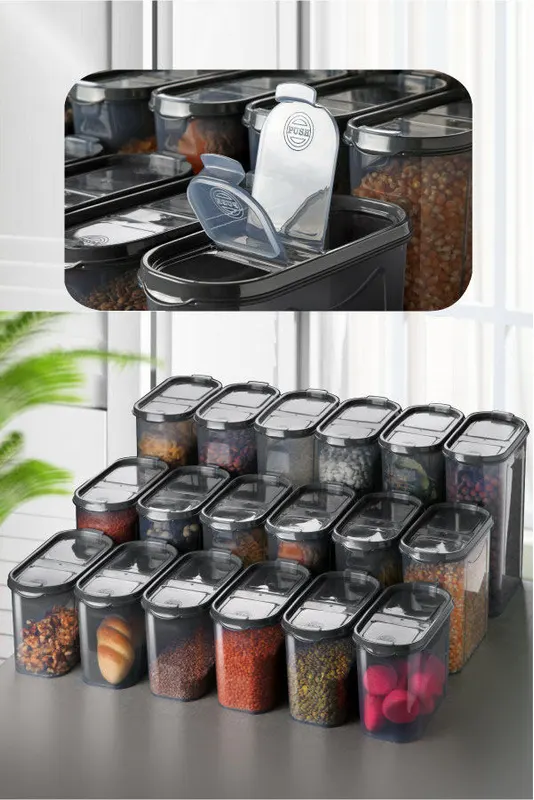 Set recipiente pentru depozitare 18 bucăți DSY18-14228, Antracit, 9x19x24 cm - Antracit