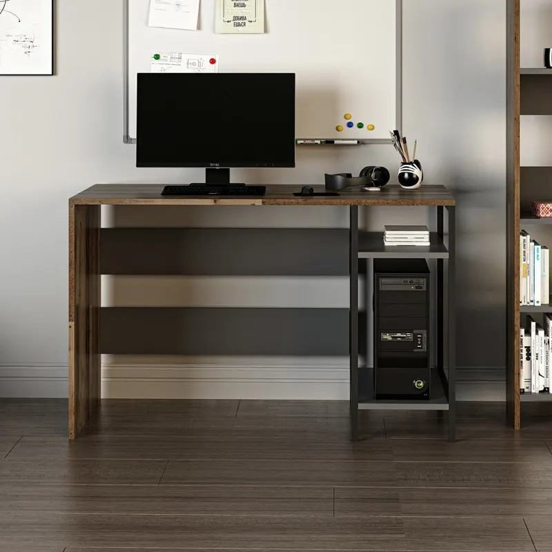 Birou Tiran Shelf, Nuc - Antracit, 120x60x74 cm - Nuc - Antracit