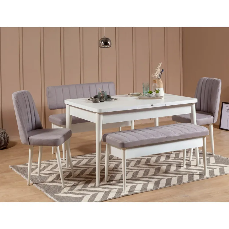 Masă extensibilă cu scaune 5 bucăți Vina White Soho Grey, Alb - Soho, 130x80x77 cm - Alb - Gri