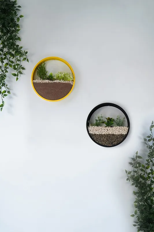 Decorațiune de perete din metal Silky Dogwood, Negru - Galben, 25x25x5 cm - Negru - Galben