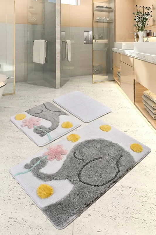 Covoraș de baie 3 bucăți Büyük Fil - Grey, Multicolor, 60x100 cm - Gri - Multicolor