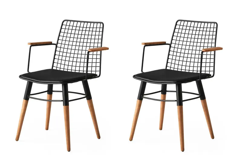 Set 2 scaune Trend 270 V2, Negru - Nuc, 43x39x82 cm - Negru - Nuc