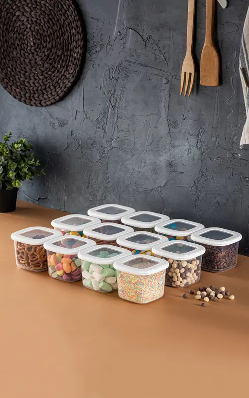 Set recipiente pentru depozitare 12 bucăți BNMPOLYWS12-5, Alb, 10x10x10 cm - Alb