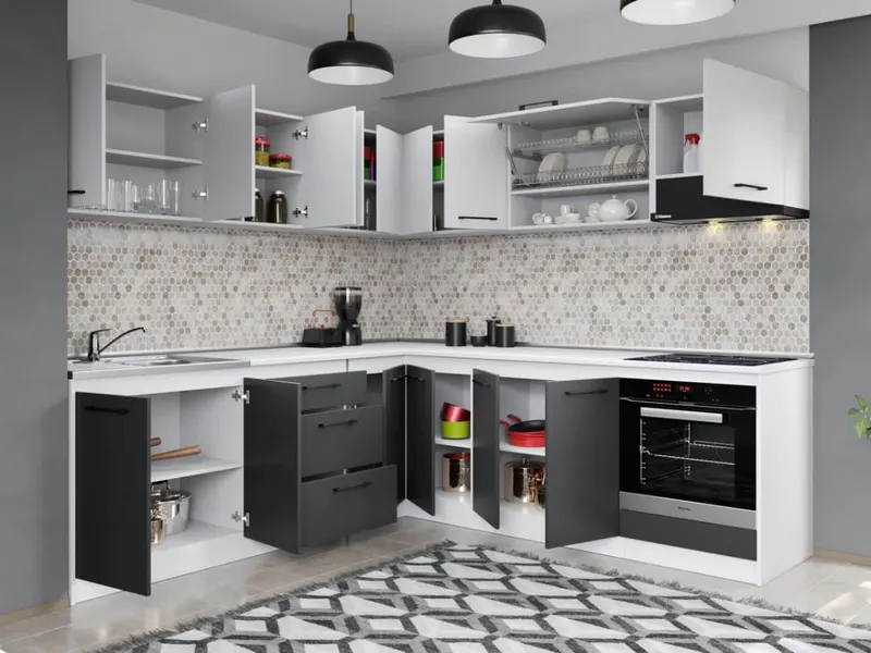 Set Mobila Bucatarie Colt Mina Dual 240*240 Gri Antracit/Alb C113 — imaginea 2