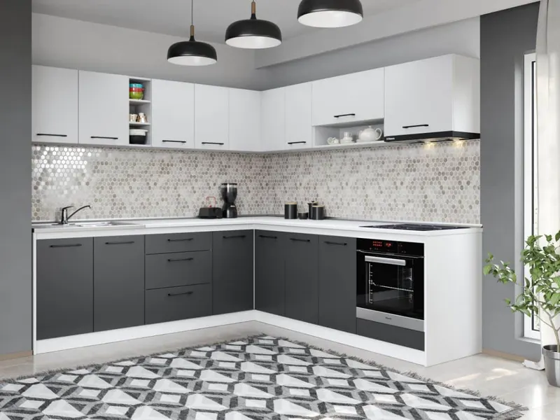 Set Mobila Bucatarie Colt Mina Dual 240*240 Gri Antracit/Alb C113 — imaginea 3