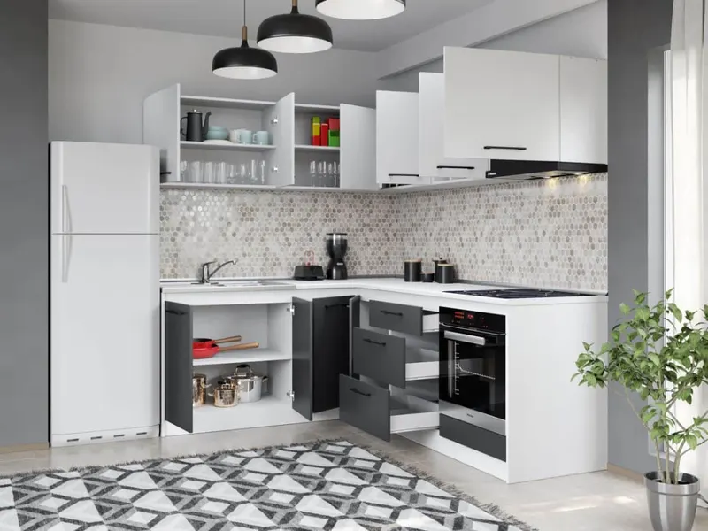 Set Mobila Bucatarie Colt Mina Dual 180*220 Gri Antracit/Alb C112 — imaginea 2
