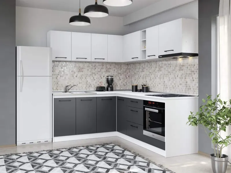 Set Mobila Bucatarie Colt Mina Dual 180*220 Gri Antracit/Alb C112 — imaginea 3
