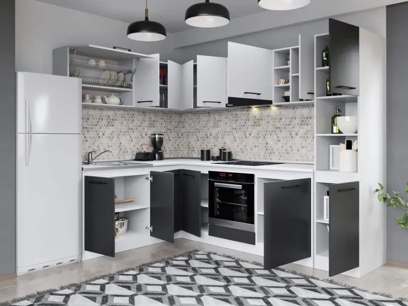 Set Mobila Bucatarie Colt Mina Dual 180*260 Gri Antracit/Alb C111 — imaginea 2