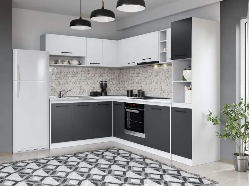 Set Mobila Bucatarie Colt Mina Dual 180*260 Gri Antracit/Alb C111 — imaginea 3