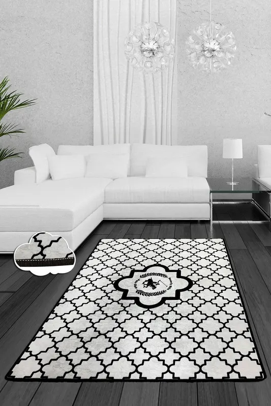 Covor de Hol Figure, Alb - Negru, 150x80 cm - Negru / 80 x 150