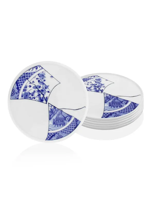 Set 6 Farfurii Maria, Alb si Albastru, 28 cm - Alb