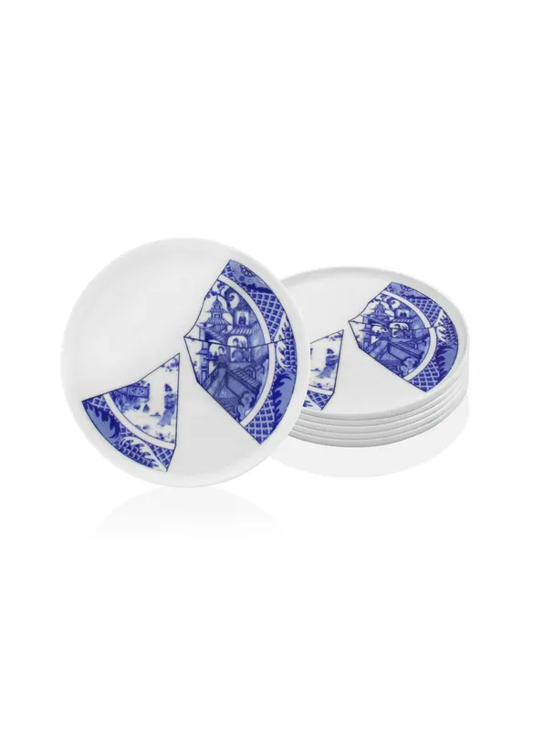 Set 6 Farfurii Maria Mini, Alb si Albastru, 20 cm - Alb