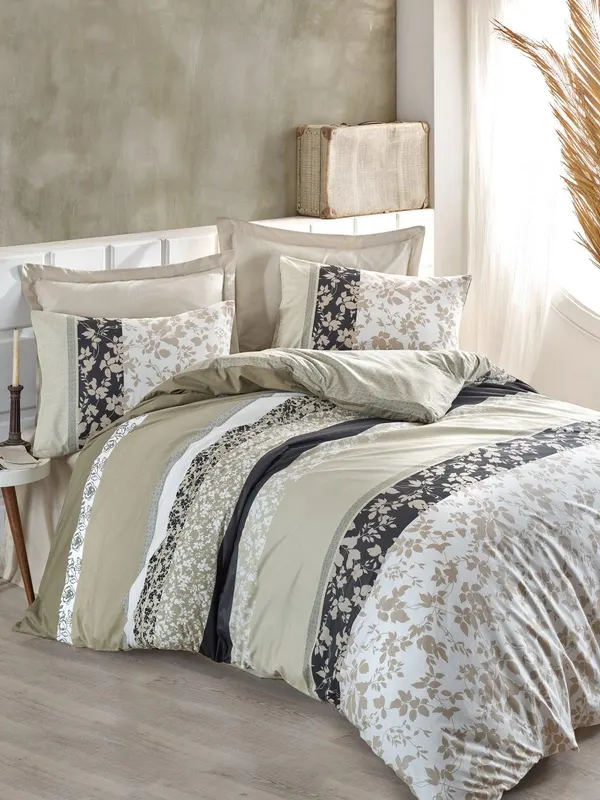 Set Lenjerie de pat double , Bej, 220 x 160 cm,100% Bumbac Ranforce - Bej