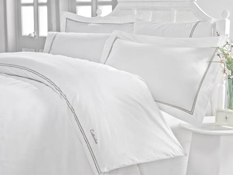 Set Lenjerie de pat double din Satin, Alb, 220 x 200 cm,100% Bumbac Akfil - Alb