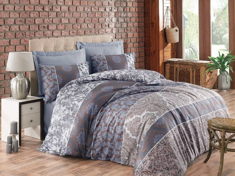 Set Lenjerie de pat double din Satin, Maro, 220 x 200 cm,100% Bumbac Satin - Maro