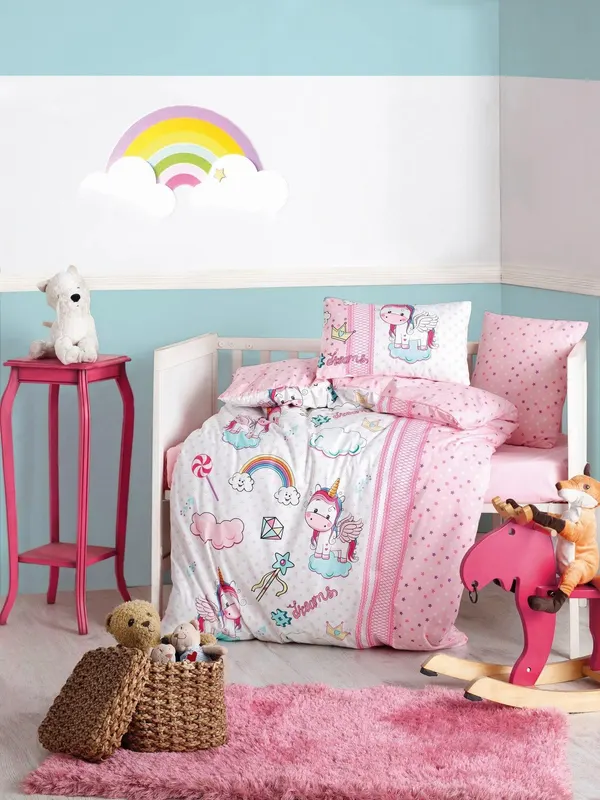 Set lenjerie pentru copii, Roz, 150 x 100 cm,100% Bumbac Ranforce - Roz
