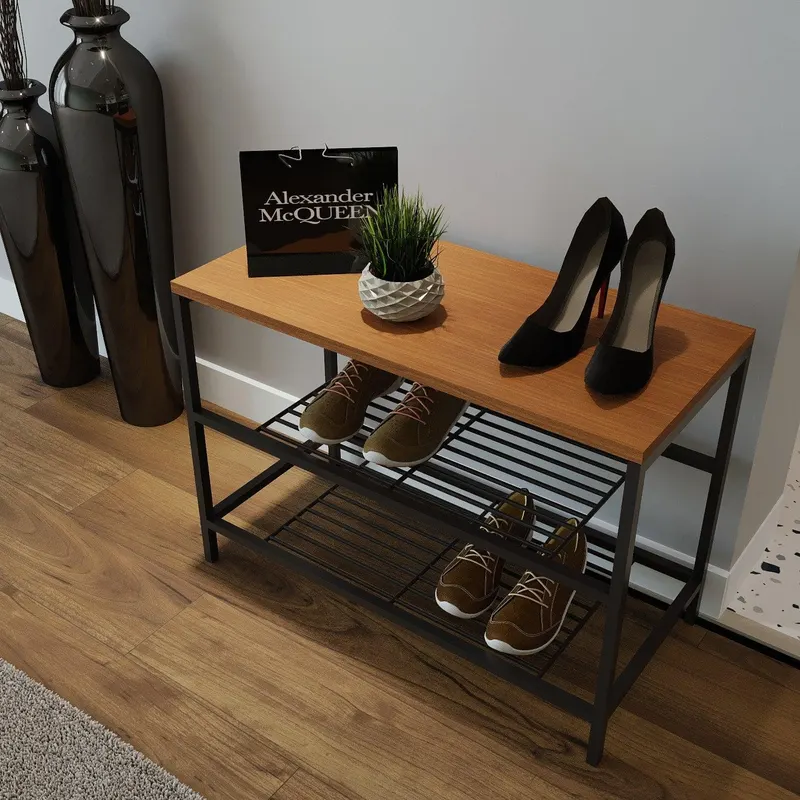 Pantofar Popsam 3 Rafturi cadru Metal,  70X45X30 Cm - Nuc
