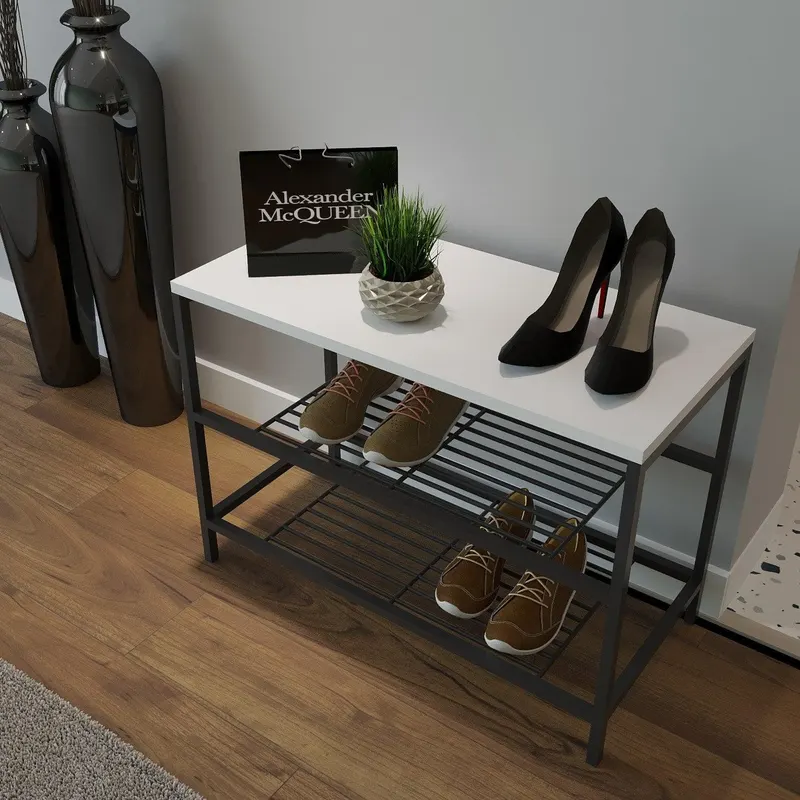Pantofar Popsam 3 Rafturi cadru Metal,  70X45X30 Cm - Alb