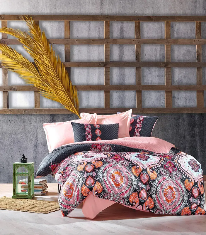 Set Lenjerie de pat double din Satin, Roz, 220 x 200 cm,100% Bumbac Satin - Roz