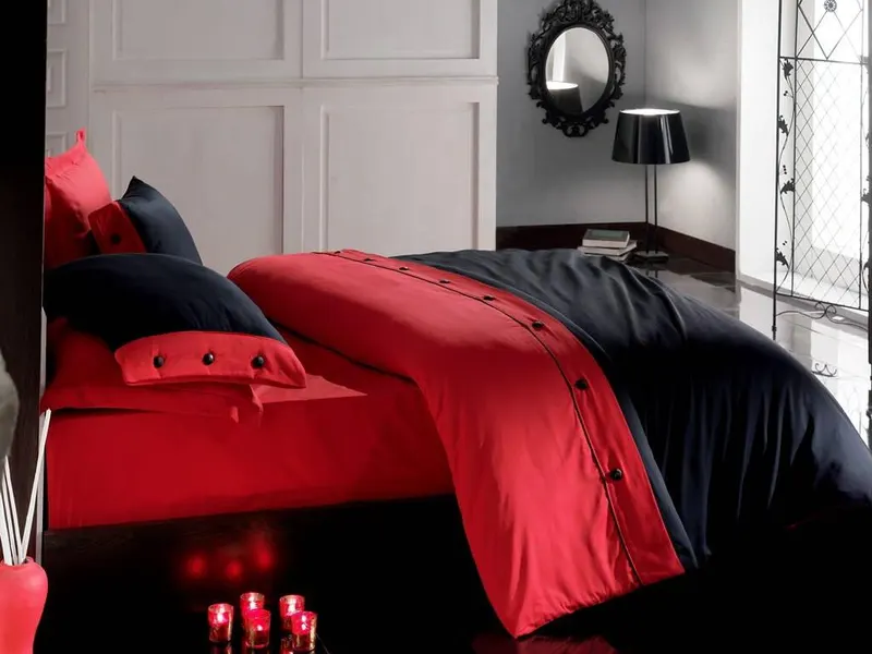 Set Lenjerie de pat double din Satin, Roșu, 220 x 200 cm,100% Bumbac Satin - Rosu