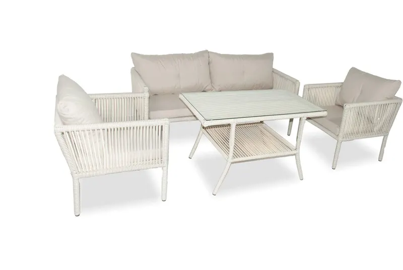 Set De Lounge De Grădină Shangai 3, Crem, 61X62X62 Cm - Crem