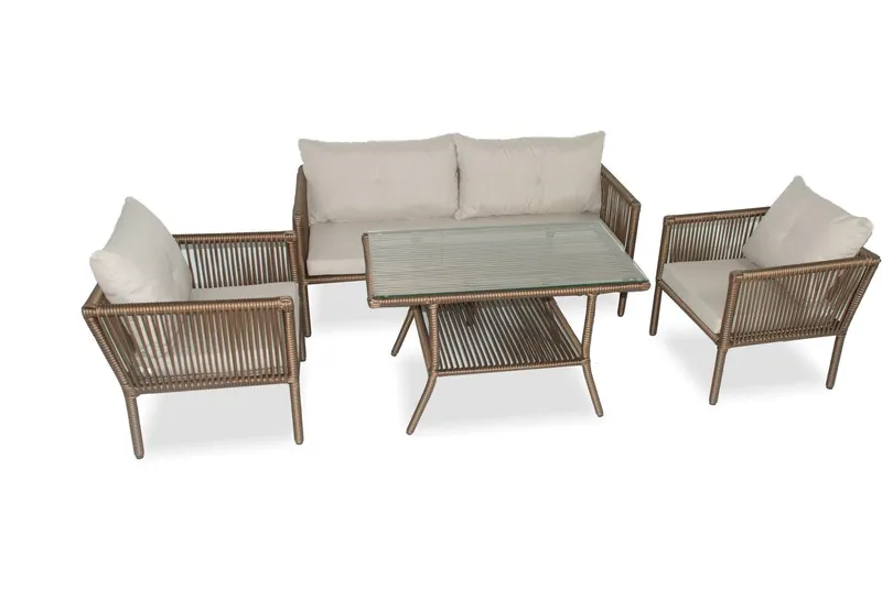 Set De Lounge De Grădină Shangai 3, Crem, 61X62X62 Cm - Multicolor
