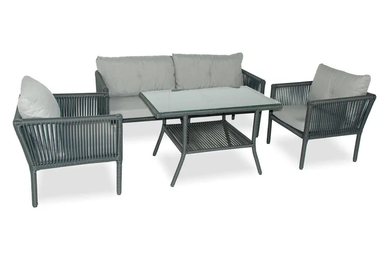 Set De Lounge De Grădină Shangai 3, Crem, 61X62X62 Cm - Gri