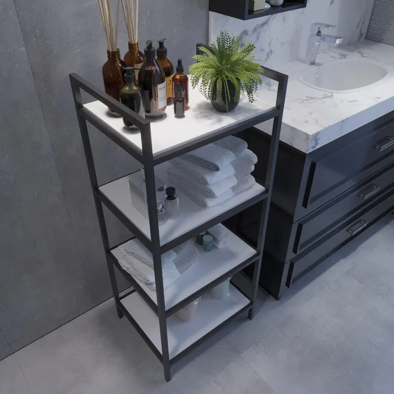 Raft De Baie Santa cu 4 Rafturi cadru Metal, 45 X 110 X 35 Cm - Alb