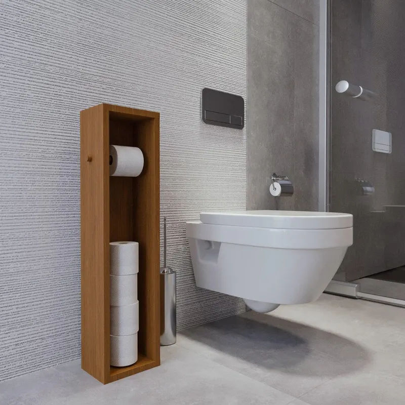 Dulap De Baie pentru Hartie Igienica Braunschweig, Nuc, 25 X 100 X 9 Cm - Nuc