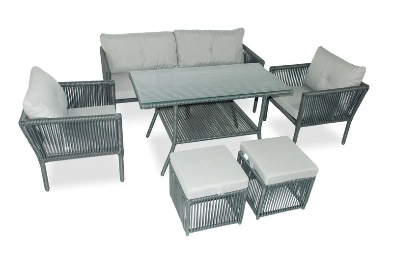 Set De Lounge De Grădină Shangai 4, Crem, 61X62X62 Cm - Gri