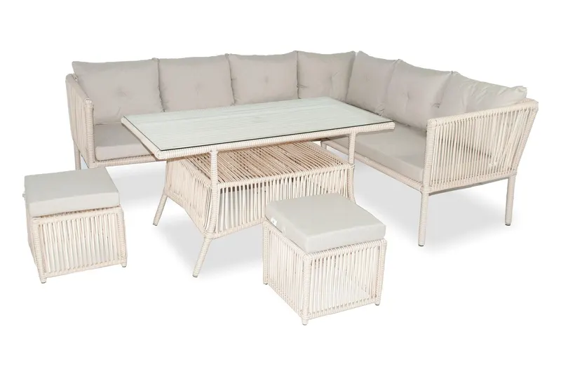 Set De Lounge De Grădină Shangai 6, Crem, 224X62X180 Cm - Crem