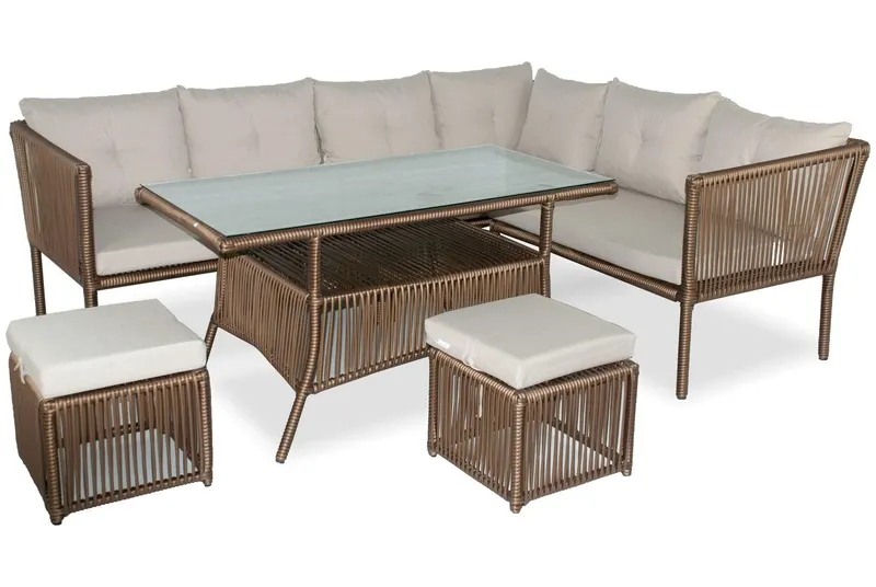 Set De Lounge De Grădină Shangai 6, Crem, 224X62X180 Cm - Multicolor