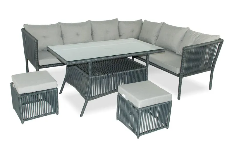 Set De Lounge De Grădină Shangai 6, Crem, 224X62X180 Cm - Gri