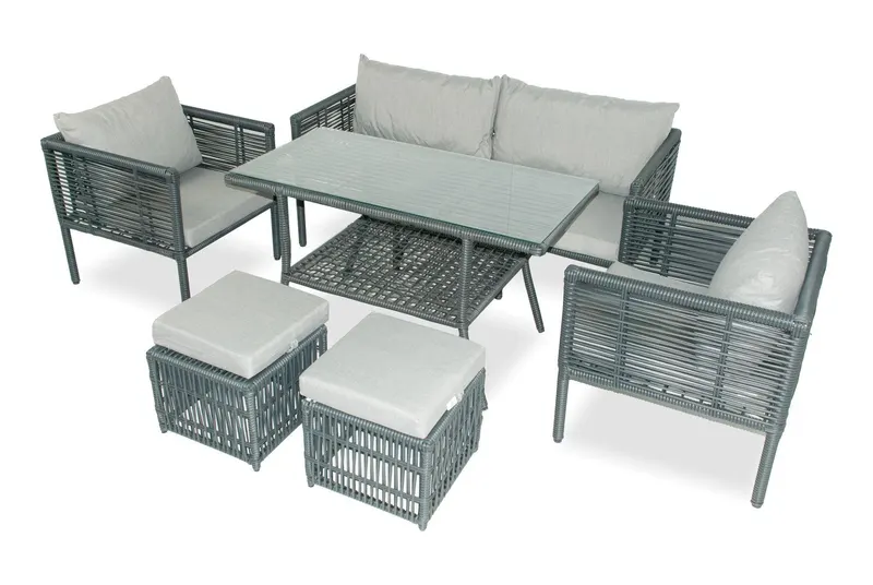 Set De Lounge De Grădină Newyork Pouffe-2, Maro Inchis (diverse dimensiuni) - Gri