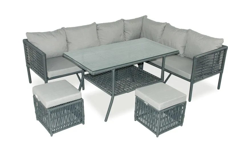 Set De Lounge De Grădină Newyork Pouffe, Maro Deschis (diverse dimensiuni) - Gri