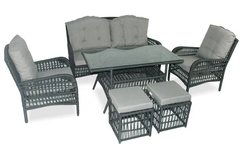 Set De Lounge De Grădină Lady Pouffe, Crem, 6 Piese - Gri