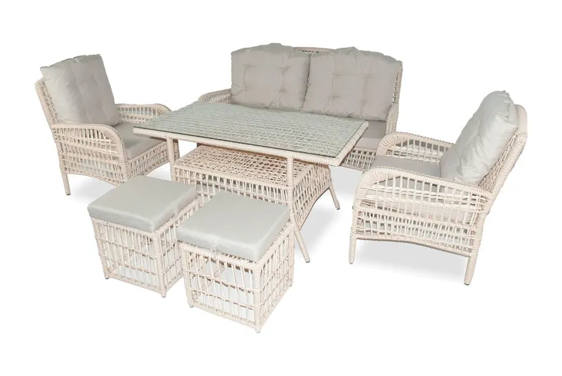 Set De Lounge De Grădină Lady Pouffe, Crem, 6 Piese - Crem