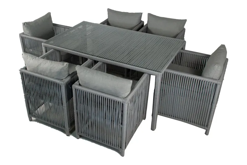 Set De Lounge De Grădină Mana, 150X76X90 Cm, 7 Piese - Gri deschis